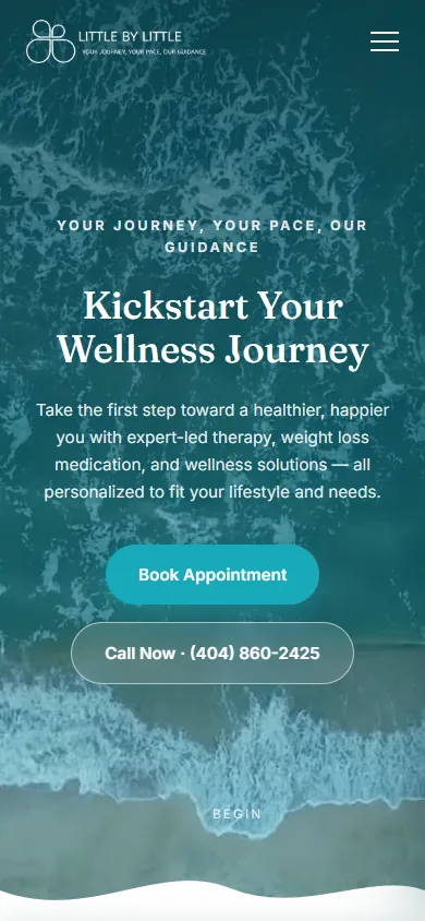 The clinic homepage on a phone screen.
